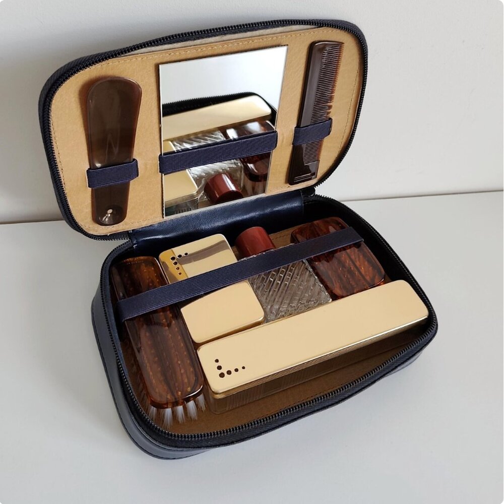 Vintage 8-Piece Toiletry Travel Set in Original Navy